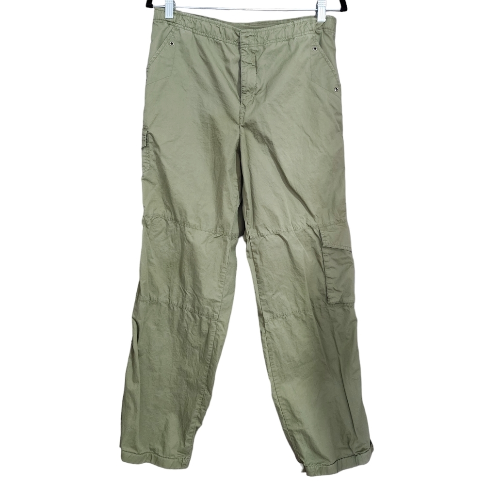 Chico's Flat Front Straight Leg Green Cargo Pants 100% Cotton- 3 (wmn's size 16)